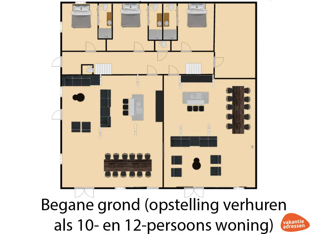 Vakantiewoning in Moergestel (Noord-Brabant) voor 22 personen met 11 slaapkamers.